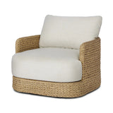 A classic barrel back silhouette meets coastal inspiration with a chunky woven texture. Neutral upholstery and simple shaping make this 360 swivel outdoor chair fit in a number of spaces. Cover or store indoors during inclement weather and when not in use. Amethyst Home provides interior design, new home construction design consulting, vintage area rugs, and lighting in the Omaha metro area.
