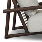 Featuring Cardiff Faye Sand Outdoor Chair by Four Hands at Amethyst Home. Angular FSC®-certified teak framing paired with softened dowel edges crafts a bench-made, transitional outdoor chair. Strap detailing supports the loose, knife-edge back cushion, complemented by a heavy fixed seat cushion — adding a touch of weight to the airy design. Cover or store indo. Amethyst Home provides interior design, new home construction design consulting, vintage area rugs, and lighting in the Dallas metro area.