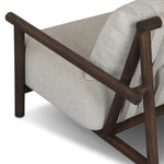 Featuring Cardiff Faye Sand Outdoor Chair by Four Hands at Amethyst Home. Angular FSC®-certified teak framing paired with softened dowel edges crafts a bench-made, transitional outdoor chair. Strap detailing supports the loose, knife-edge back cushion, complemented by a heavy fixed seat cushion — adding a touch of weight to the airy design. Cover or store ind. Amethyst Home provides interior design, new home construction design consulting, vintage area rugs, and lighting in the Houston metro area.