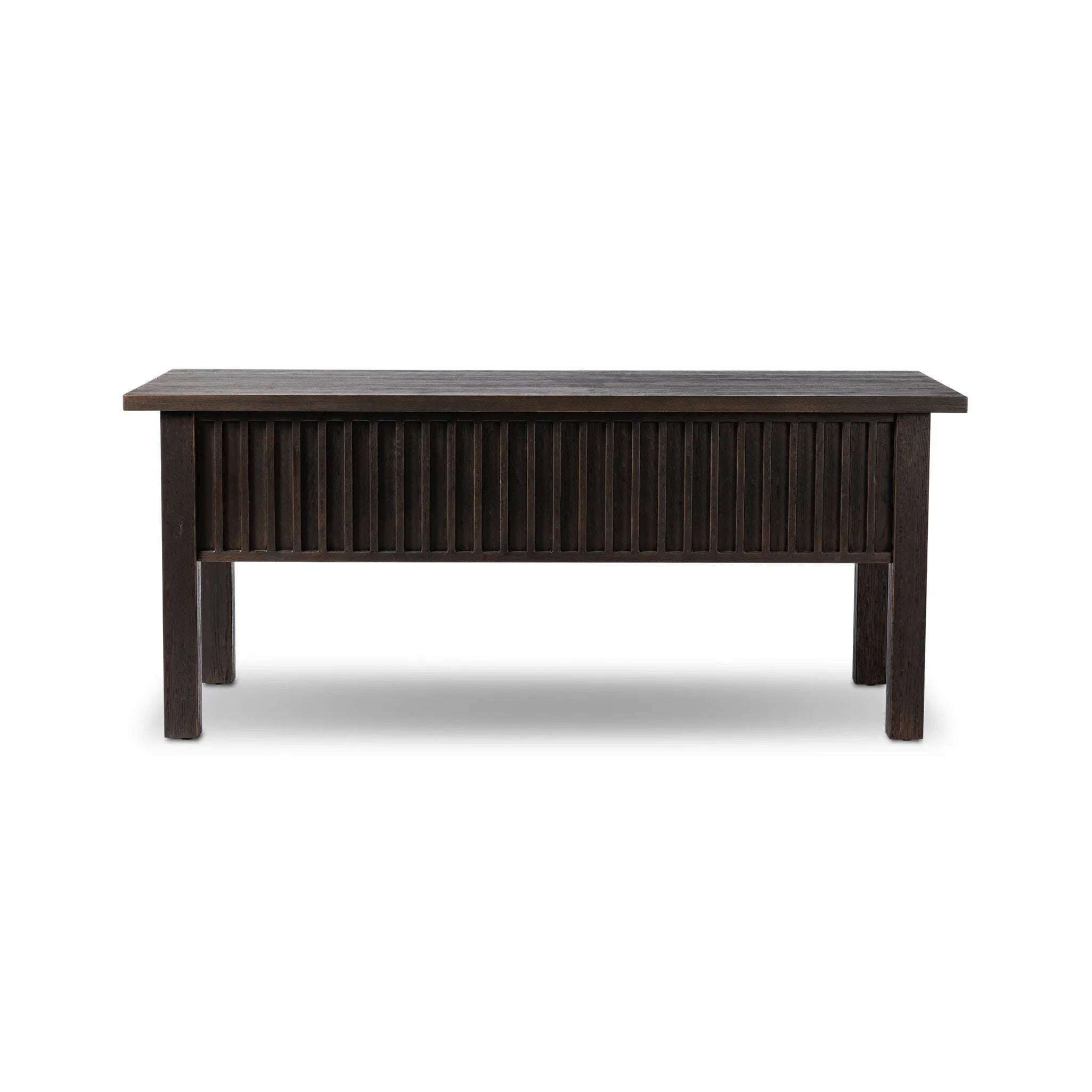 Elevate your workspace with an oak desk inspired by traditional Japanese tansu cabinets Amethyst Home provides interior design, new home construction design consulting, vintage area rugs, and lighting in the Los Angeles metro area.