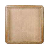 Anchor your space with mixed materials. Made from brown oak, natural paper cord and tempered glass, with shelving for extra storage and display Amethyst Home provides interior design, new home construction design consulting, vintage area rugs, and lighting in the San Diego metro area.