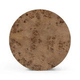 Simple drum shaping showcases the natural artistry of the richly grained caramel burl veneer. Its compact size is ideal for smaller spaces.Collection: Hughe Amethyst Home provides interior design, new home construction design consulting, vintage area rugs, and lighting in the Des Moines metro area.