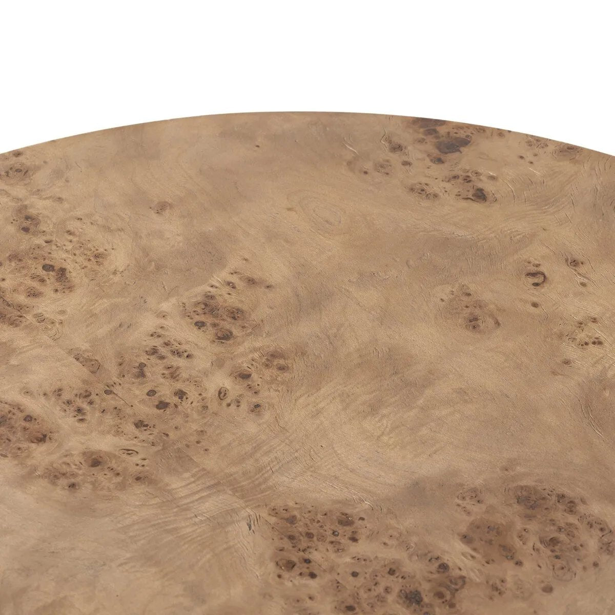 Simple drum shaping showcases the natural artistry of the richly grained caramel burl veneer. Its compact size is ideal for smaller spaces.Collection: Hughe Amethyst Home provides interior design, new home construction design consulting, vintage area rugs, and lighting in the Winter Garden metro area.