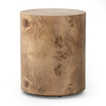 A simple drum shape showcases the natural artistry of the richly grained caramel burl veneer. Its compact size is ideal for smaller spaces.Collection: Hughe Amethyst Home provides interior design, new home construction design consulting, vintage area rugs, and lighting in the Laguna Beach metro area.