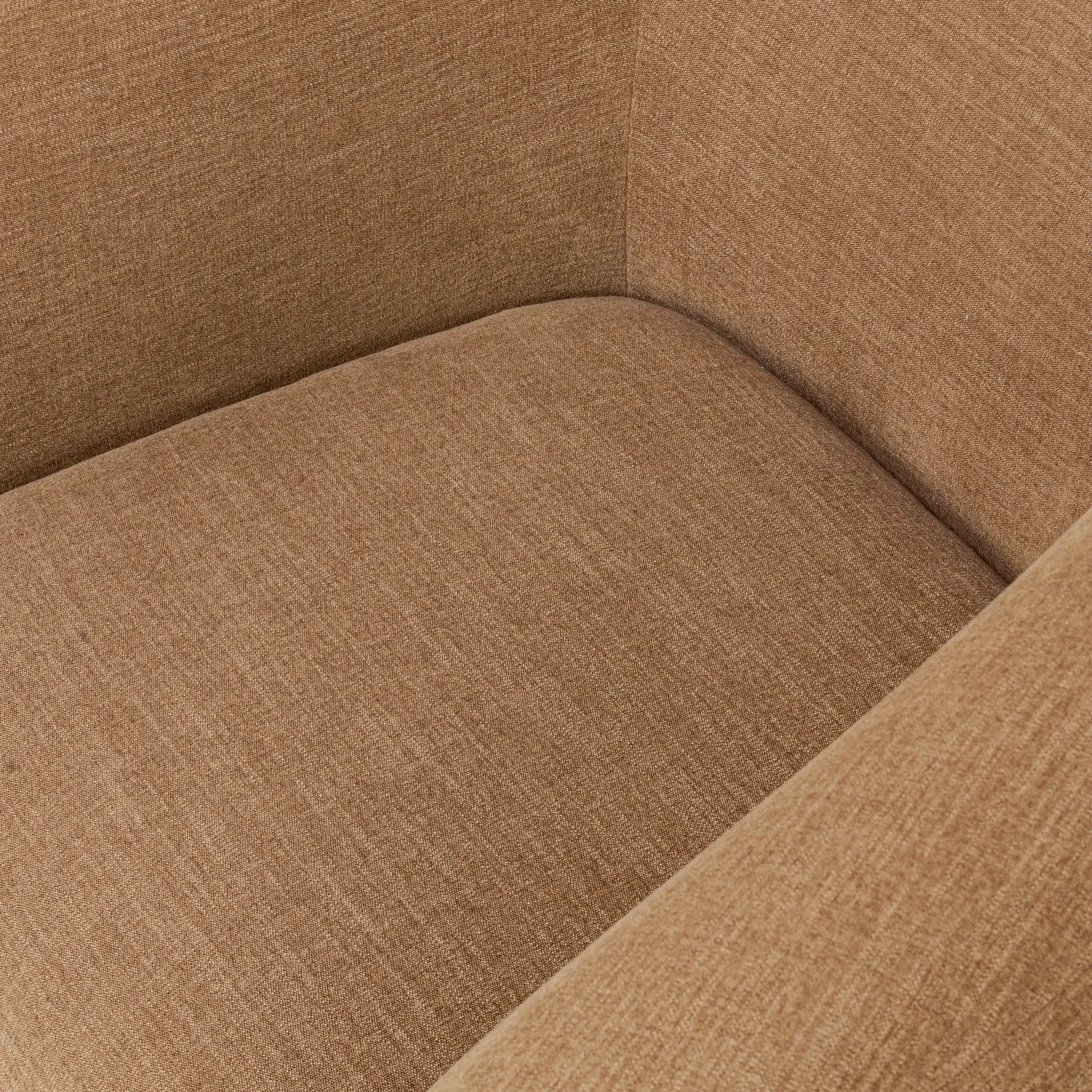 Featuring Channing Laughlin Ochre Swivel Chair by Four Hands at Amethyst Home. Overall Dimensions: 38.50"w x 41.25"d x 30.75"hWeight : 94.80 lbsMaterials: 97% Polyester, 3% Flax/Linen. Amethyst Home provides interior design, new home construction design consulting, vintage area rugs, and lighting in the Boston metro area.