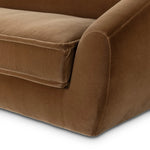 Inspired by French modernism, this dramatic sofa is defined by exaggerated curves, tapered arms and oversized welt detailing along the bench cushion for a tailored look. Performance fabrics are specially created to withstand spills, stains, high traffic and wear, ensuring long-term comfort and unmatched durability. Amethyst Home provides interior design, new home construction design consulting, vintage area rugs, and lighting in the Park City metro area.