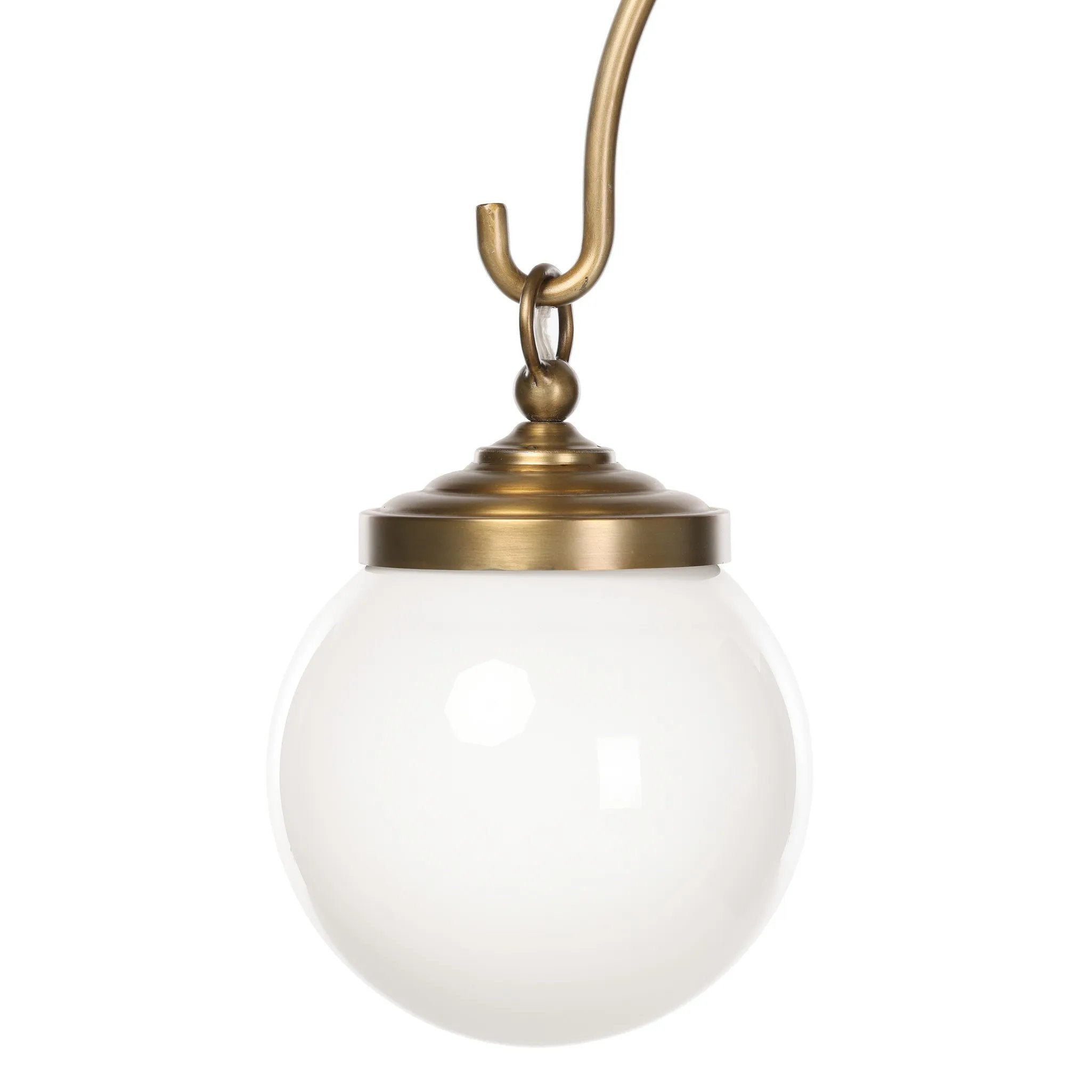 A chandelier inspired by Art Deco, featuring a pair of glass globes suspended from graciously curved iron arms finished in aged brass Amethyst Home provides interior design, new home construction design consulting, vintage area rugs, and lighting in the Park City metro area.