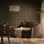 Roomy style. Rich, chocolate high-performance fabric covers a dramatic U shape for a spacious, sink-in sit. Throw pillows make this your go-to lounger for movie nights. Performance fabrics are specially created to withstand spills, stains, high traffic and wear, ensuring long-term comfort and unmatched durability Amethyst Home provides interior design, new home construction design consulting, vintage area rugs, and lighting in the San Diego metro area.