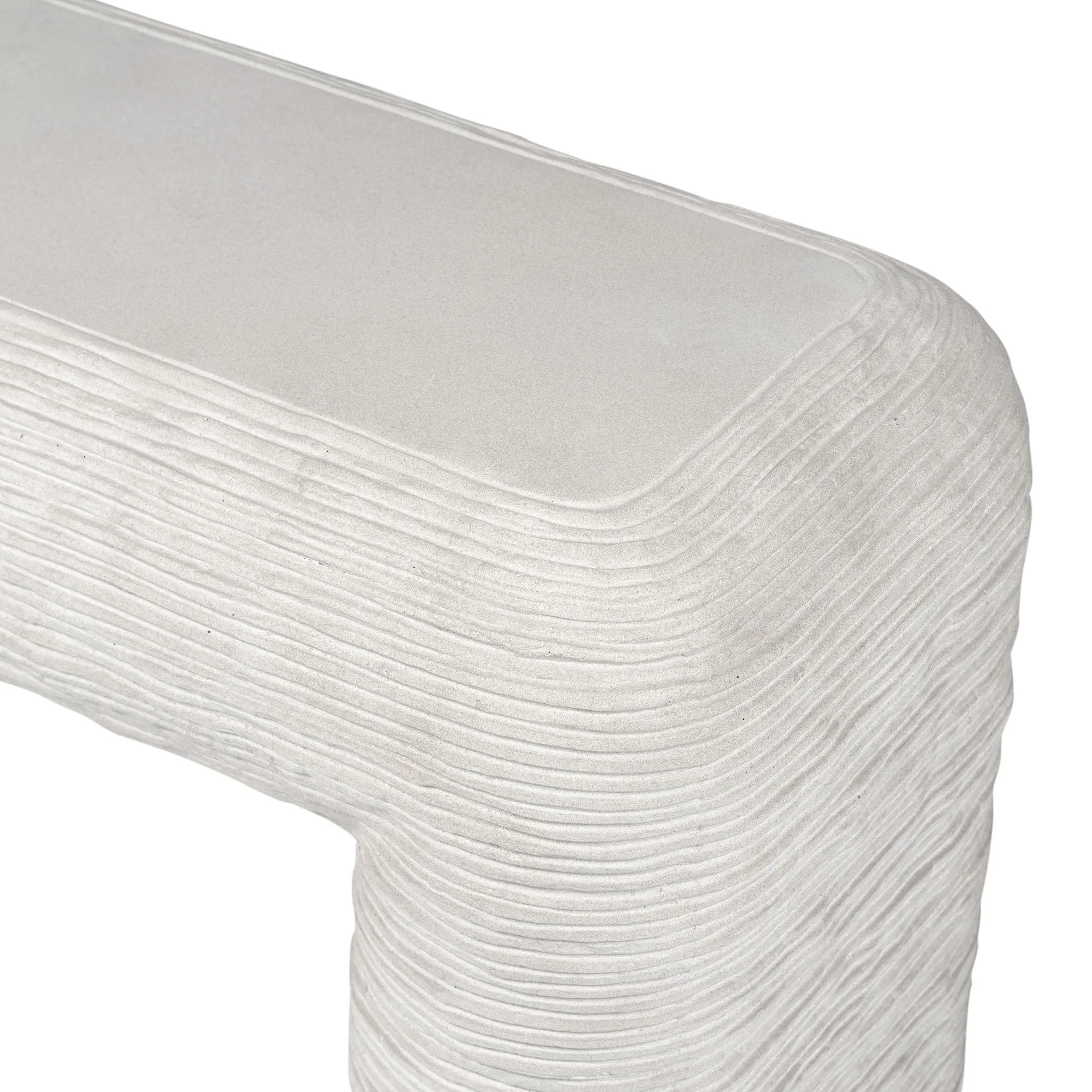 Featuring Cirri Smooth Lunar Concrete Console Table by Four Hands at Amethyst Home. Smooth concrete is etched with a linear pattern, bringing an organic look with texture to this unique console table.Overall Dimensions: 55.00"w x 15.75"d x 30.75"hWeight : 159.83 lbsMaterials: Concrete Solid. Amethyst Home provides interior design, new home construction design consulting, vintage area rugs, and lighting in the Boston metro area.