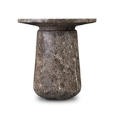 The classic pedestal shape gets a textural update on this outdoor end table. Cast concrete is finished with a water transfer technique to mimic marble, highlighting texture for a feel like natural stone. Cover or store inside during inclement weather and when not in use. Amethyst Home provides interior design, new home construction design consulting, vintage area rugs, and lighting in the Park City metro area.