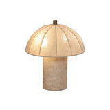 Sculpted Italian taupe marble forms the cylindrical base of this substantial-feeling lamp, topped with a flax-linen dome shade. Fixed with metal boning interior and a brass cylinder finial Amethyst Home provides interior design, new home construction design consulting, vintage area rugs, and lighting in the Omaha metro area.