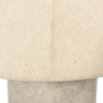 Sculpted Italian taupe marble forms the cylindrical base of this substantial-feeling lamp, topped with a flax-linen dome shade. Fixed with metal boning interior and a brass cylinder finial Amethyst Home provides interior design, new home construction design consulting, vintage area rugs, and lighting in the San Diego metro area.