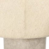 Sculpted Italian taupe marble forms the cylindrical base of this substantial-feeling lamp, topped with a flax-linen dome shade. Fixed with metal boning interior and a brass cylinder finial Amethyst Home provides interior design, new home construction design consulting, vintage area rugs, and lighting in the San Diego metro area.