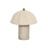 Sculpted Italian taupe marble forms the cylindrical base of this substantial-feeling lamp, topped with a flax-linen dome shade. Fixed with metal boning interior and a brass cylinder finial Amethyst Home provides interior design, new home construction design consulting, vintage area rugs, and lighting in the Washington metro area.