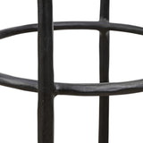 Contrasting materials come together to create an elevated counter stool. Designed with tapered cast iron legs and a solid oak