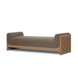 Flanked by natural basketweave detail for a casual, coastal vibe and inset with a thick seat, this chaise makes an attractive addition to open spaces. Double-twisted paper cord wrapping adds visual interest to the eucalyptus frame, which holds the naturally pleated, upholstered seat. Amethyst Home provides interior design, new home construction design consulting, vintage area rugs, and lighting in the Tampa metro area.