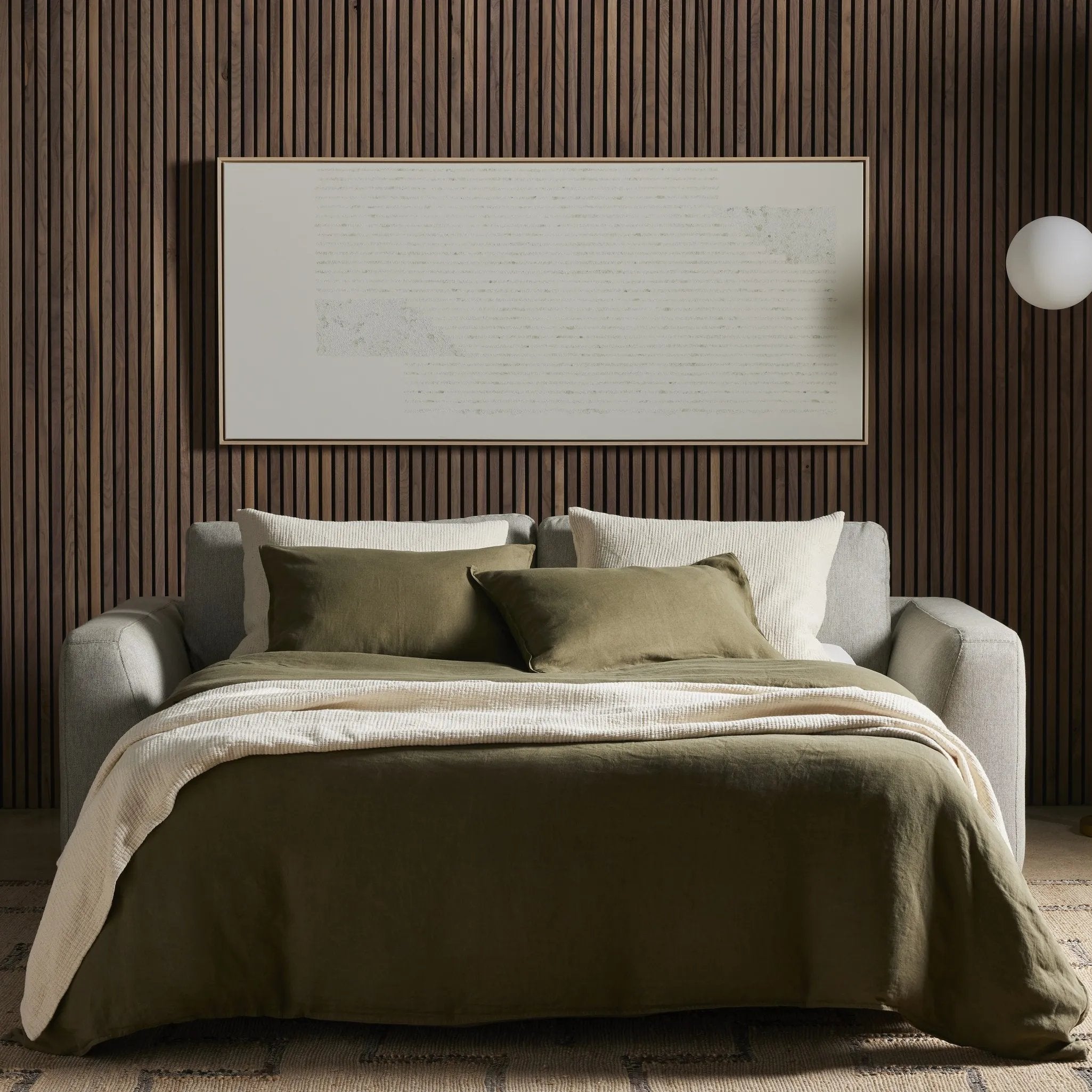 Simply styled with a convenient Queen-size pullout bed for guests. A soft cotton covering is made for comfort, with subtly flared sides for shapely effect, all grounded by a wrapped plinth base. Performance fabrics withstand spills, stains, high traffic and wear, ensuring long-term comfort and unmatched durability Amethyst Home provides interior design, new home construction design consulting, vintage area rugs, and lighting in the Boston metro area.