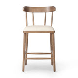 Featuring Colter Antwerp Natural Counter Stool by Four Hands at Amethyst Home. Made from solid ash with an amber finish, this versatile counter stool pairs an airy back with tapered spindles, for a simple, inviting look. A fixed upholstered seat of high-performance fabric adds a smart, comfortable touch. Steam regularly for a crisper fabric look. Performan. Amethyst Home provides interior design, new home construction design consulting, vintage area rugs, and lighting in the Scottsdale metro area.