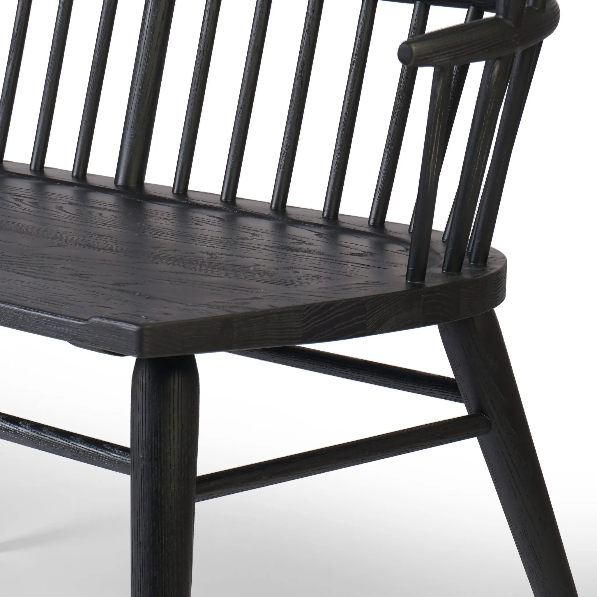 Featuring Connor Black Ash Bench by Four Hands at Amethyst Home. The classic Windsor, modernized. Dining bench of black-finished solid ash features a double-tiered back and finely sculpted frame.Overall Dimensions: 72.00"w x 24.75"d x 35.25"hWeight : 48.50 lbsMaterials: Solid Ash. Amethyst Home provides interior design, new home construction design consulting, vintage area rugs, and lighting in the Des Moines metro area.