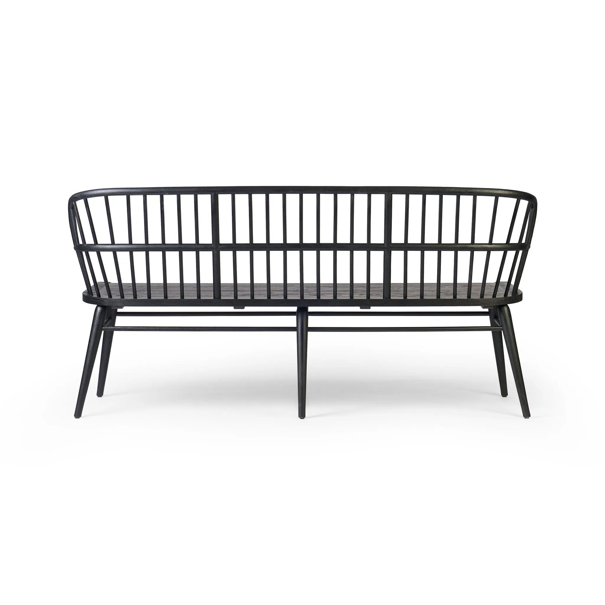Featuring Connor Black Ash Bench by Four Hands at Amethyst Home. The classic Windsor, modernized. Dining bench of black-finished solid ash features a double-tiered back and finely sculpted frame.Overall Dimensions: 72.00"w x 24.75"d x 35.25"hWeight : 48.50 lbsMaterials: Solid Ash. Amethyst Home provides interior design, new home construction design consulting, vintage area rugs, and lighting in the Portland metro area.