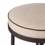 Featuring Corinne Alcala Taupe Bar + Counter Stool by Four Hands at Amethyst Home. Hammered iron legs with ball-shaped foot details elevate this simply shaped bar stool. A round, cushioned seat upholstered in performance fabric offers a clean, inviting look. Performance fabrics are specially created to withstand spills, stains, high traffic and wear, ens. Amethyst Home provides interior design, new home construction design consulting, vintage area rugs, and lighting in the Laguna Beach metro area.