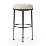 Featuring Corinne Ivan Stone Bar + Counter Stool by Four Hands at Amethyst Home. Hammered bronze legs with ball-shaped foot details elevate this simply shaped counter stool. A round, cushioned seat in a heavy boucle-like fabric finishes this counter-height stool's clean, inviting look.BarOverall Dimensions: 17.00"w x 17.00"d x 31.25"hWeight: 32.19 lbsCounte. Amethyst Home provides interior design, new home construction design consulting, vintage area rugs, and lighting in the Park City metro area.