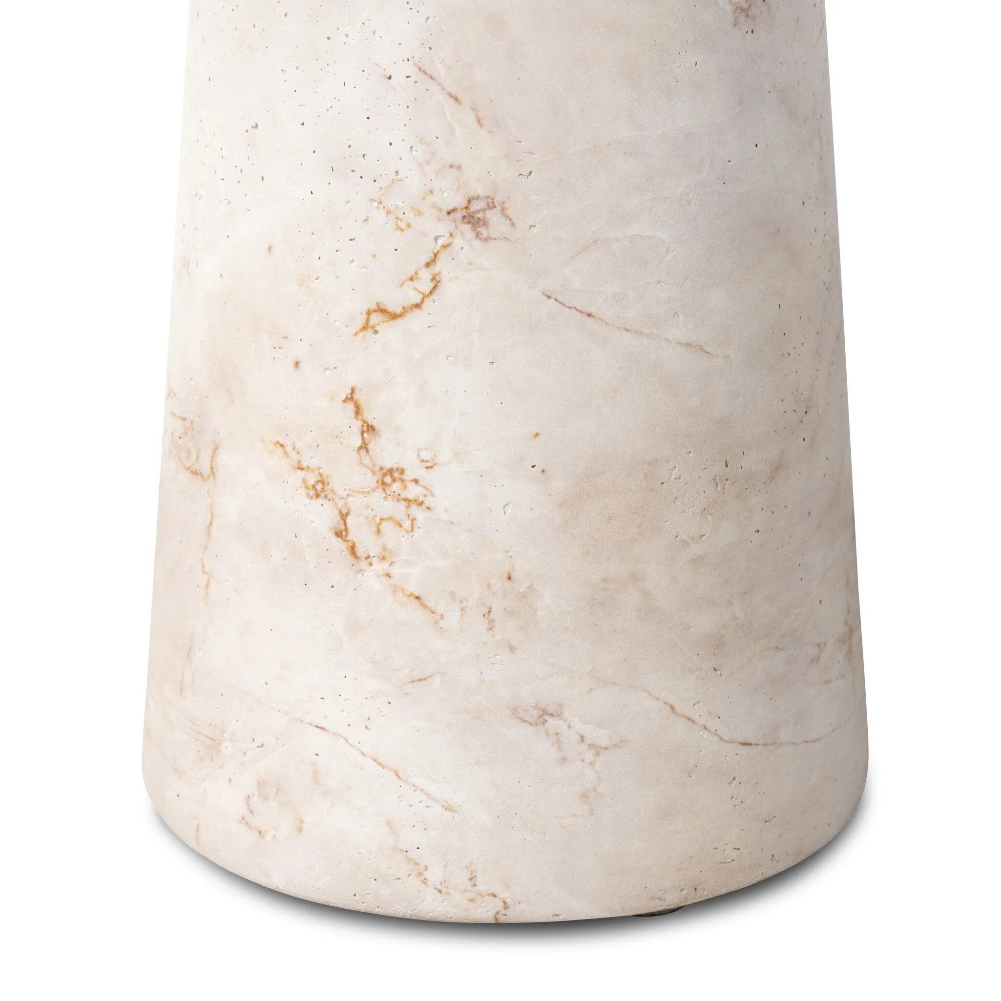 Soft curves define this classic pedestal-style outdoor end table. Cast concrete is finished with a natural water transfer finish meant to mimic natural veined marble. Cover or store inside during inclement weather and when not in use. Amethyst Home provides interior design, new home construction design consulting, vintage area rugs, and lighting in the Washington metro area.