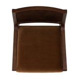 A midcentury look, refreshed with mixed materials.  Solid oak and poplar burl veneer frame a velvety ochre seat. Performance fabrics are specially created to withstand spills, stains, high traffic and wear, ensuring long-term comfort and unmatched durability. Amethyst Home provides interior design, new home construction design consulting, vintage area rugs, and lighting in the Park City metro area.