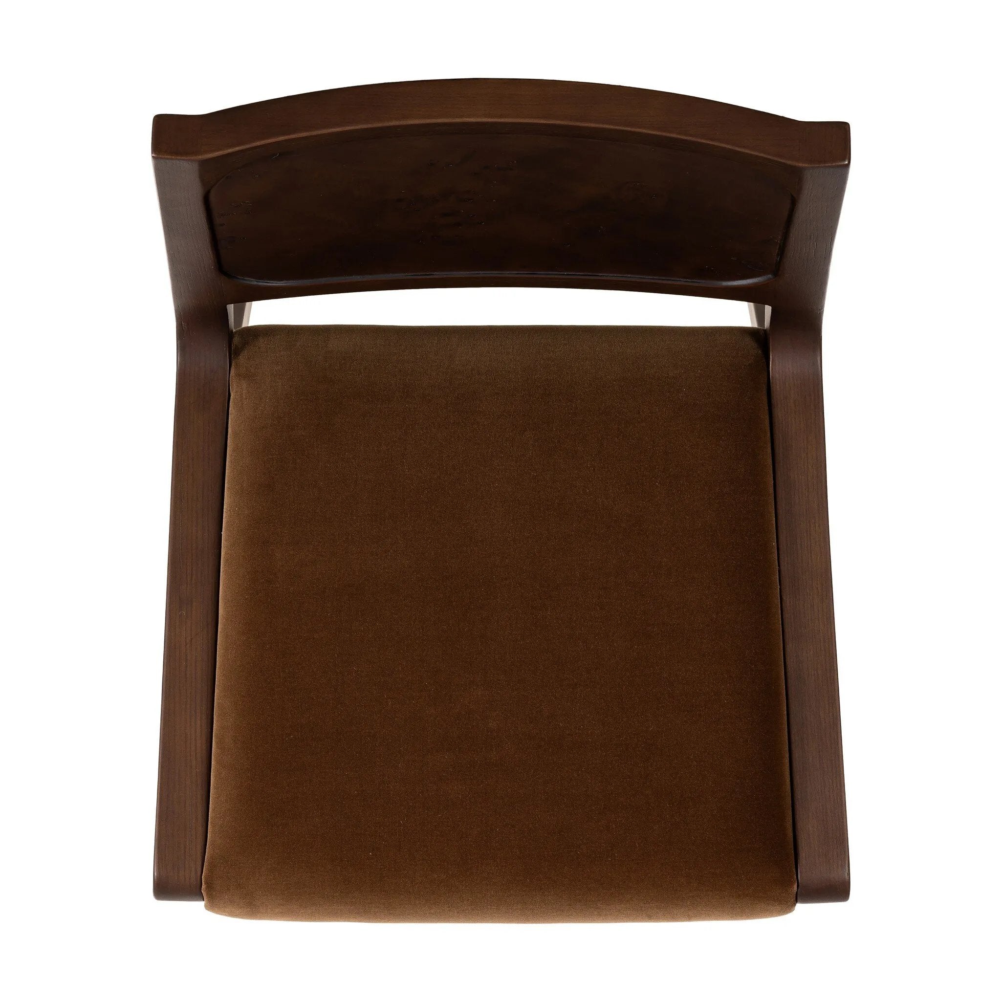 A midcentury look, refreshed with mixed materials.  Solid oak and poplar burl veneer frame a velvety ochre seat. Performance fabrics are specially created to withstand spills, stains, high traffic and wear, ensuring long-term comfort and unmatched durability. Amethyst Home provides interior design, new home construction design consulting, vintage area rugs, and lighting in the Park City metro area.