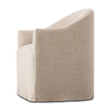 Featuring Cove Laine Navy Dining Chair With Casters by Four Hands at Amethyst Home. A polished form with curved lines and upholstered in a flax/linen blend, this chair brings quiet sophistication to the dining room. Functional casters allow easy movement. This item has limited online distribution and may not be sold on websites without prior approval.Overall Di. Amethyst Home provides interior design, new home construction design consulting, vintage area rugs, and lighting in the Miami metro area.