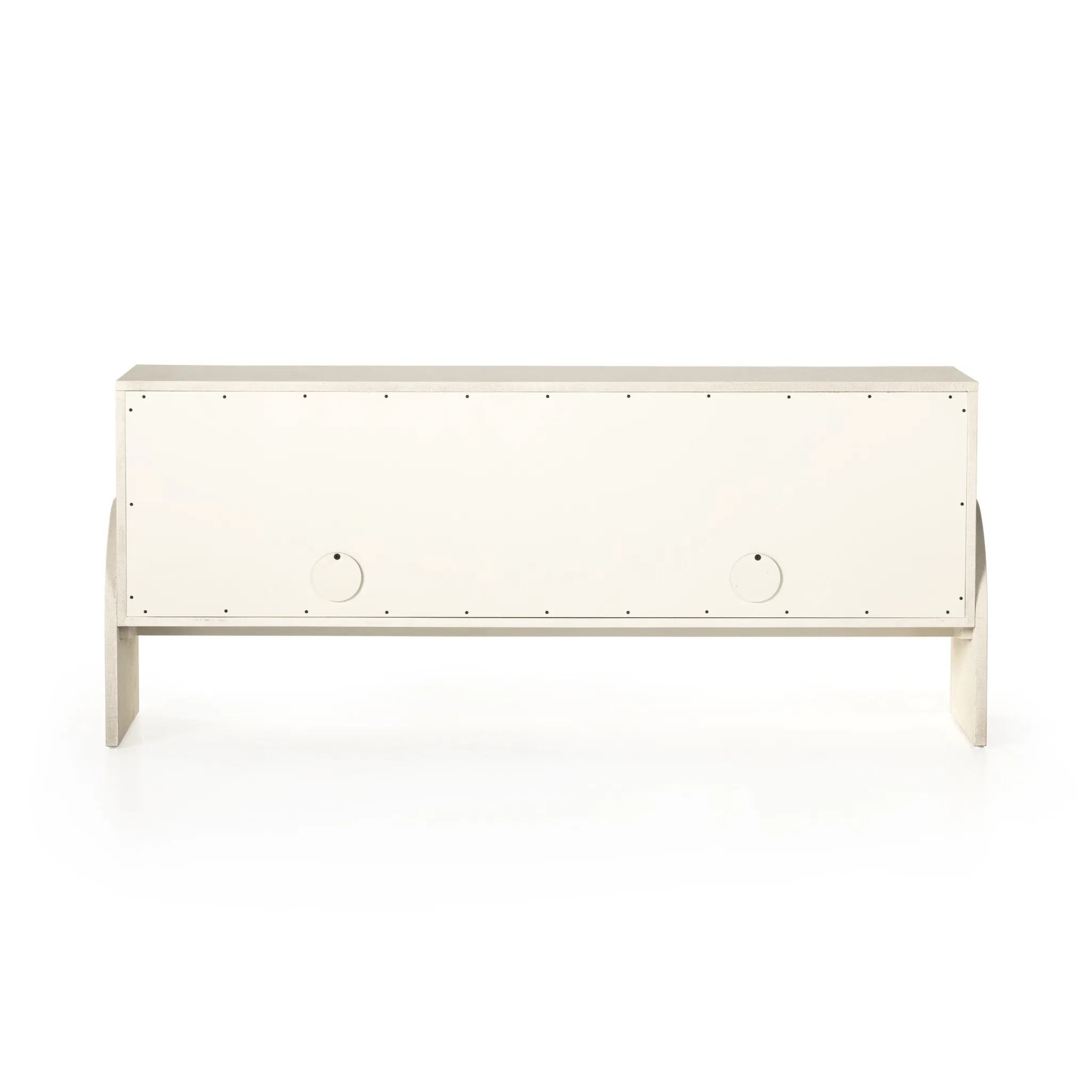 Talk about novelty. Made from painted linen in a light ivory, arched legs soften otherwise clean, modern shaping. Finished in