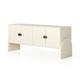 Talk about novelty. Made from painted linen in a light ivory, arched legs soften otherwise clean, modern shaping. Finished in