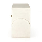 Talk about novelty. Made from painted linen in a light ivory, arched legs soften otherwise clean, modern shaping. Finished in