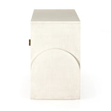 Talk about novelty. Made from painted linen in a light ivory, arched legs soften otherwise clean, modern shaping. Finished in