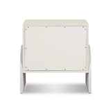 Talk about novelty. Made from painted linen in a light ivory, arched legs soften otherwise clean, modern shaping. Two drawers bring storage to the bedside while half-moon iron hardware adds a hint of art deco style Amethyst Home provides interior design, new home construction design consulting, vintage area rugs, and lighting in the Nashville metro area.