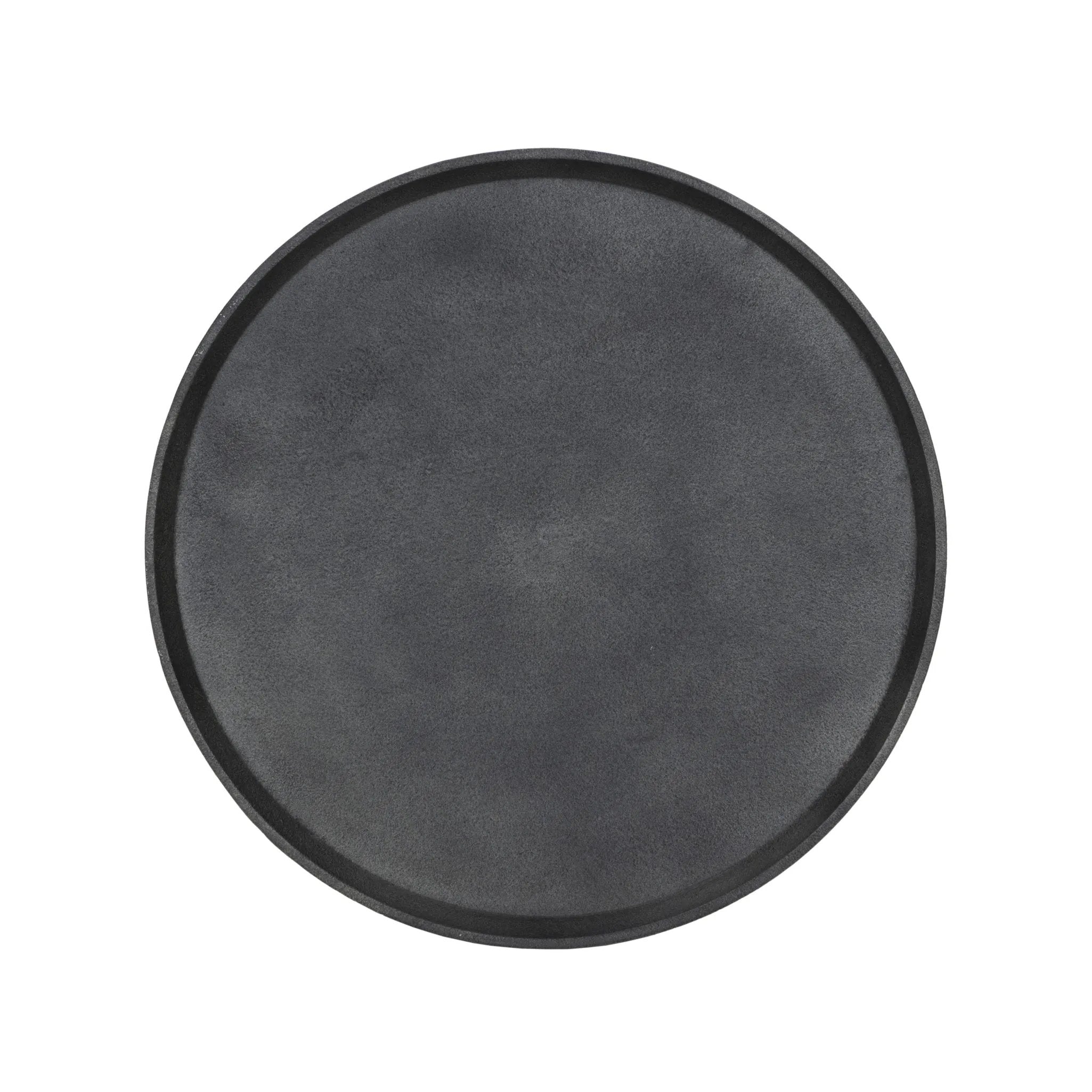 Simply sophisticated. Finished in a polished black, a solid turned marble base supports a tray-style tabletop of hammered grey aluminum, spurring a luxe look with natural movement Amethyst Home provides interior design, new home construction design consulting, vintage area rugs, and lighting in the Charlotte metro area.