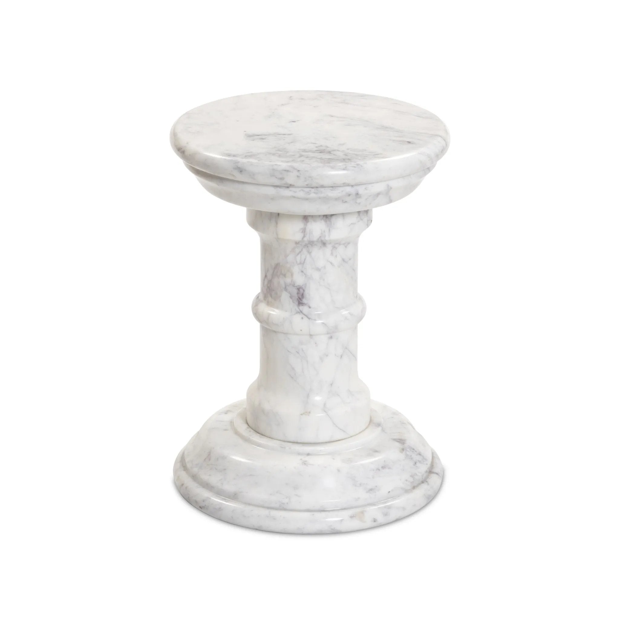 Featuring Cyprus Veined White Marble Solid End Table by Four Hands at Amethyst Home. A white marble pedestal features soft curves and stepped details, inspired by classic column design. Polished to a lustrous sheen, natural veining adds depth to this versatile, timeless piece.Overall Dimensions: 12.00"w x 12.00"d x 16.75"hWeight : 71.61 lbsMaterials : Solid Mar. Amethyst Home provides interior design, new home construction design consulting, vintage area rugs, and lighting in the Tampa metro area.