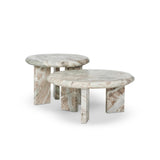 Featuring Dakota Creamy Taupe Marble Solid Nesting Coffee Table by Four Hands at Amethyst Home. A sculpted coffee table of creamy Sawar Indian marble, with block legs and chamfered edges — perfectly sized for intimate spaces. Natural veining ensures each table is one of a kind, celebrating the beauty natural marble.SetOverall Dimensions: 32.00"w x 32.00". Amethyst Home provides interior design, new home construction design consulting, vintage area rugs, and lighting in the Laguna Beach metro area.