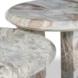 Featuring Dakota Creamy Taupe Marble Solid Nesting Coffee Table by Four Hands at Amethyst Home. A sculpted coffee table of creamy Sawar Indian marble, with block legs and chamfered edges — perfectly sized for intimate spaces. Natural veining ensures each table is one of a kind, celebrating the beauty natural marble.SetOverall Dimensions: 32.00"w x 32.00"d. Amethyst Home provides interior design, new home construction design consulting, vintage area rugs, and lighting in the Los Angeles metro area.