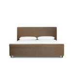 This heritage-style bed reimagines the classic sleigh silhouette. Coffee-brown, linen-like fabric slipcover is both removable and washable for practicality. Turned feet in brown parawood peek from under the slip, grounding the bed's stately charm. A design collaboration by Amber Lewis and Four Hands. Amethyst Home provides interior design, new home construction design consulting, vintage area rugs, and lighting in the Monterey metro area.