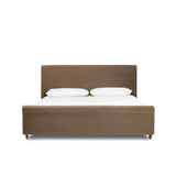 This heritage-style bed reimagines the classic sleigh silhouette. Coffee-brown, linen-like fabric slipcover is both removable and washable for practicality. Turned feet in brown parawood peek from under the slip, grounding the bed's stately charm. A design collaboration by Amber Lewis and Four Hands. Amethyst Home provides interior design, new home construction design consulting, vintage area rugs, and lighting in the Monterey metro area.