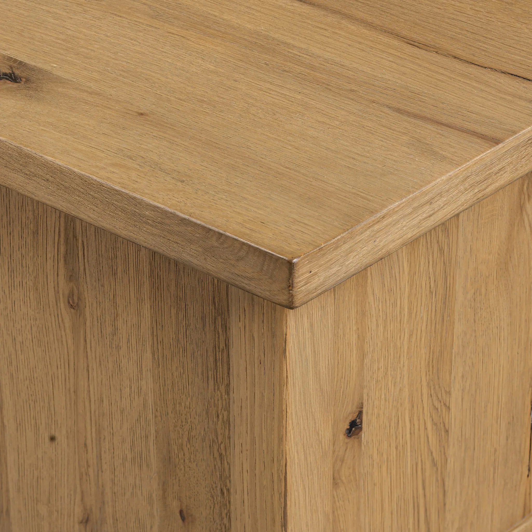 A light, clean storage look inspired by Japanese tea houses. Crafted of aged natural oak with cross lap joinery, lower shelving brings even more storage to the whole piece Amethyst Home provides interior design, new home construction design consulting, vintage area rugs, and lighting in the Kansas City metro area.