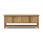 A light, clean storage look inspired by Japanese tea houses. Crafted of aged natural oak with cross lap joinery, lower shelving brings even more storage to the whole piece Amethyst Home provides interior design, new home construction design consulting, vintage area rugs, and lighting in the Los Angeles metro area.