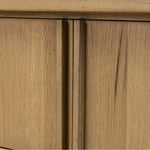 A light, clean storage look inspired by Japanese tea houses. Crafted of aged natural oak with cross lap joinery, lower shelving brings even more storage to the whole piece Amethyst Home provides interior design, new home construction design consulting, vintage area rugs, and lighting in the Tampa metro area.