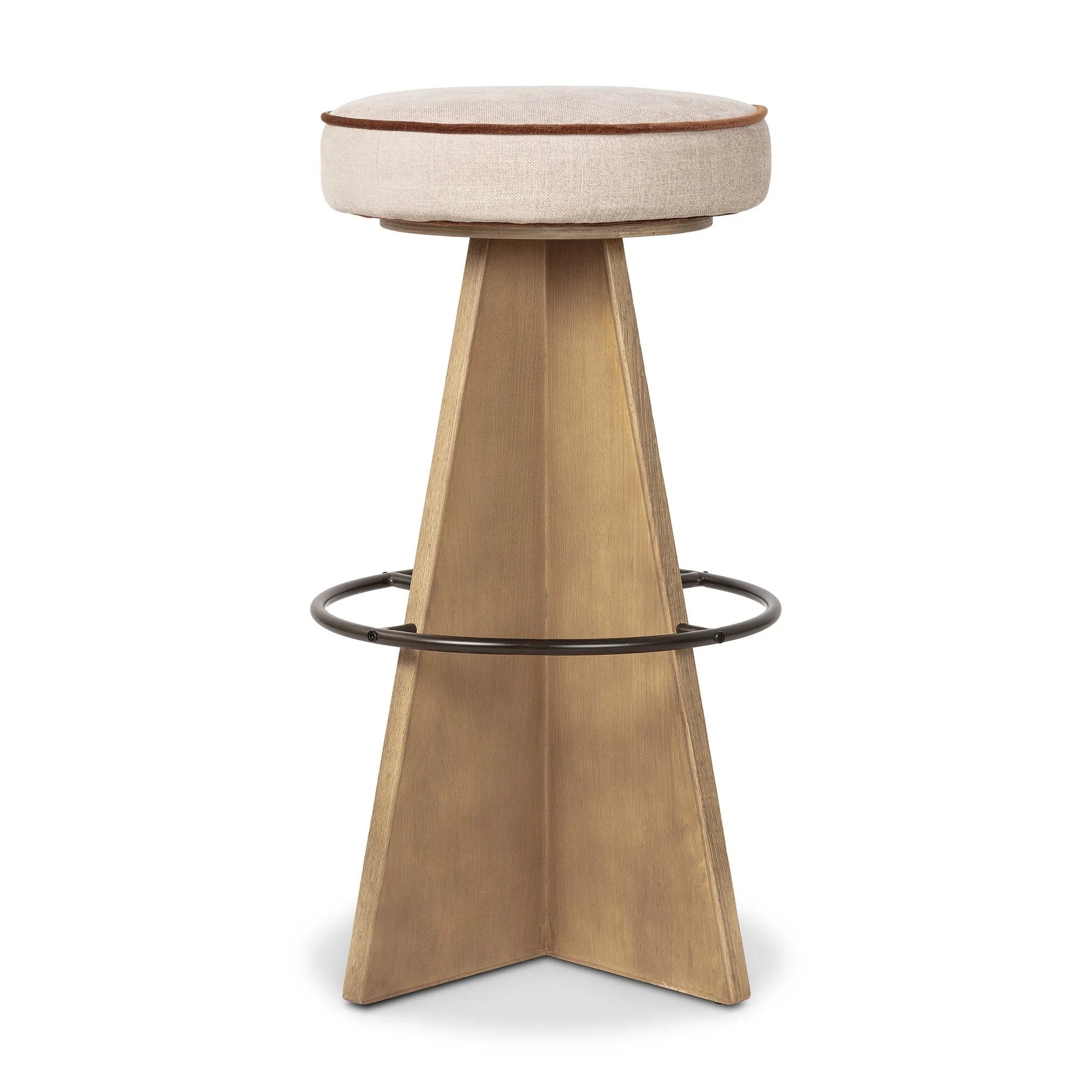 Featuring Damon Harbor Sand Swivel Bar + Counter Stool by Four Hands at Amethyst Home. BarOverall Dimensions: 19.50"w x 19.50"d x 31.00"hWeight: 26.46 lbsCounterOverall Dimensions: 17.50"w x 17.50"d x 27.25"hWeight: 23.81 lbsMaterials: 60% Polyester, 40% Viscose (Rayon), Solid Oak, Iron. Amethyst Home provides interior design, new home construction design consulting, vintage area rugs, and lighting in the Houston metro area.