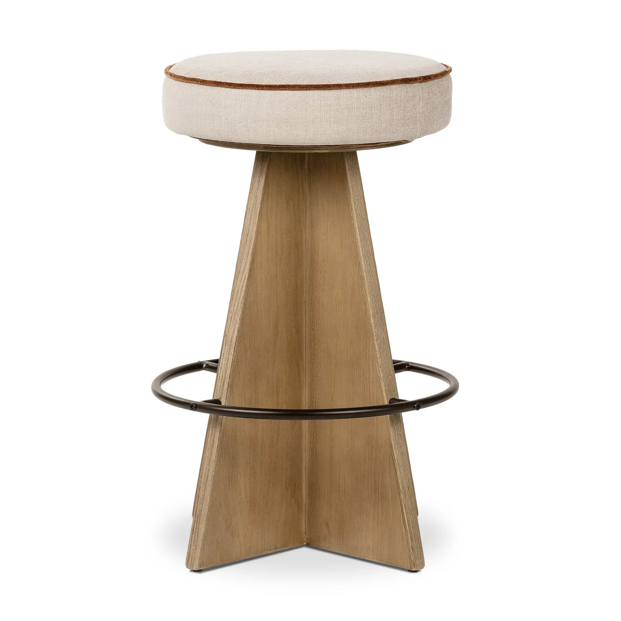 Featuring Damon Harbor Sand Swivel Bar + Counter Stool by Four Hands at Amethyst Home. BarOverall Dimensions: 19.50"w x 19.50"d x 31.00"hWeight: 26.46 lbsCounterOverall Dimensions: 17.50"w x 17.50"d x 27.25"hWeight: 23.81 lbsMaterials: 60% Polyester, 40% Viscose (Rayon), Solid Oak, Iron. Amethyst Home provides interior design, new home construction design consulting, vintage area rugs, and lighting in the Nashville metro area.