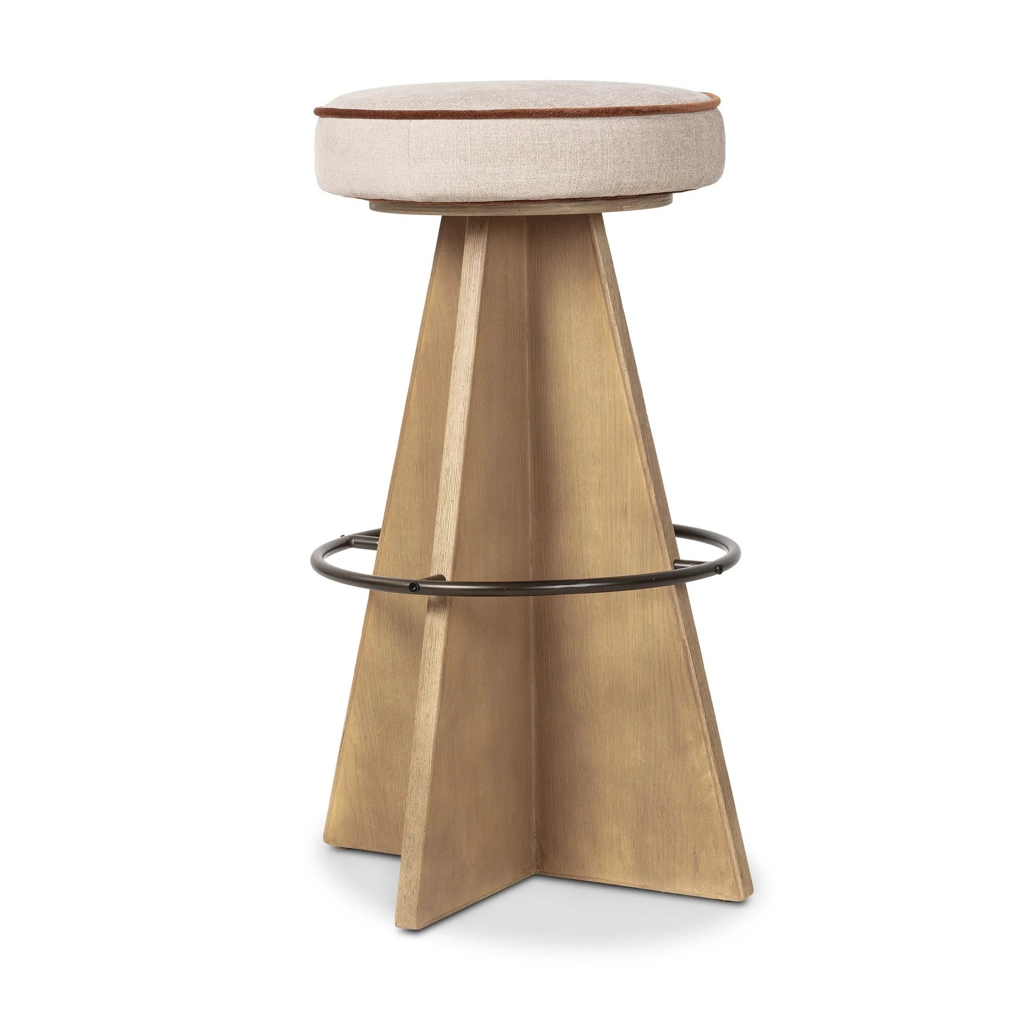 Featuring Damon Harbor Sand Swivel Bar + Counter Stool by Four Hands at Amethyst Home. BarOverall Dimensions: 19.50"w x 19.50"d x 31.00"hWeight: 26.46 lbsCounterOverall Dimensions: 17.50"w x 17.50"d x 27.25"hWeight: 23.81 lbsMaterials: 60% Polyester, 40% Viscose (Rayon), Solid Oak, Iron. Amethyst Home provides interior design, new home construction design consulting, vintage area rugs, and lighting in the Newport Beach metro area.