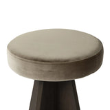 Featuring Damon Sapphire Khaki  Swivel Bar + Counter Stool by Four Hands at Amethyst Home. Large angular panels merge to form a geometrically inspired base in this modern counter stool. The circle metal ring around the base serves as a footrest, while the round upholstered cushion provides comfortable seating. The 360-degree swivel function adds versatility,. Amethyst Home provides interior design, new home construction design consulting, vintage area rugs, and lighting in the Portland metro area.