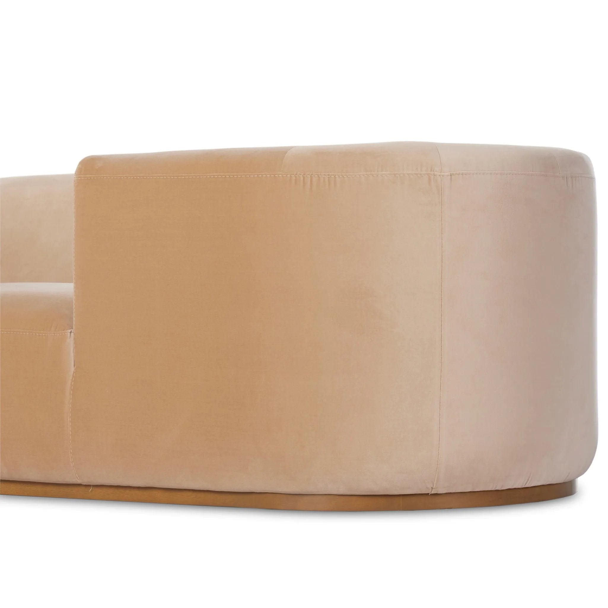 Featuring Deandra Surrey Camel Tete A Tete Chaise by Four Hands at Amethyst Home. Modern European inspiration and plush curves come head to head in this stylish chaise. Upholstered in a soft cotton/poly blend fabric that feels both casual and elevated. A base of Rosa Morada wood grounds the entire piece.Overall Dimensions: 90.50"w x 38.00"d x 29.00"hWeig. Amethyst Home provides interior design, new home construction design consulting, vintage area rugs, and lighting in the Laguna Beach metro area.