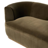 Featuring Deandra Surrey Olive Tete A Tete Chaise by Four Hands at Amethyst Home. Modern European inspiration and plush curves come head to head in this stylish chaise. Upholstered in a soft cotton/poly blend fabric that feels both casual and elevated. A base of Rosa Morada wood grounds the entire piece.Overall Dimensions: 90.50"w x 38.00"d x 29.00"hWeight. Amethyst Home provides interior design, new home construction design consulting, vintage area rugs, and lighting in the Alpharetta metro area.